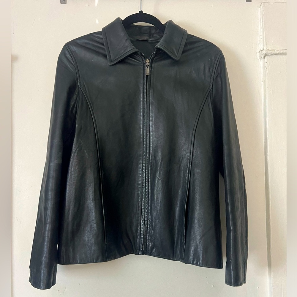 90s y2k buttery black genuine leather jacket